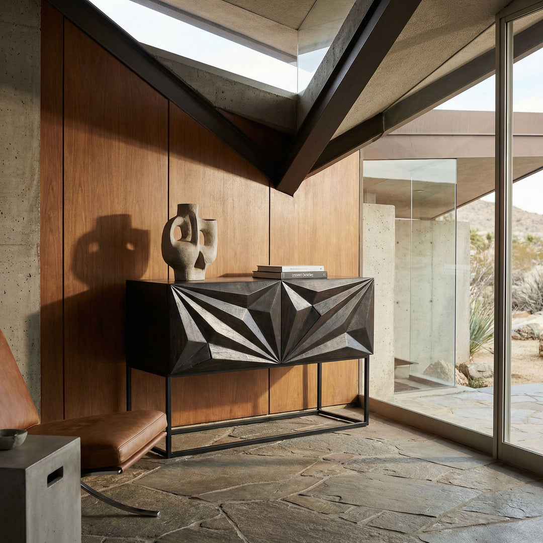 Noir - Small Zurich Console, Ebony Walnut with Iron - GCON262EB-S