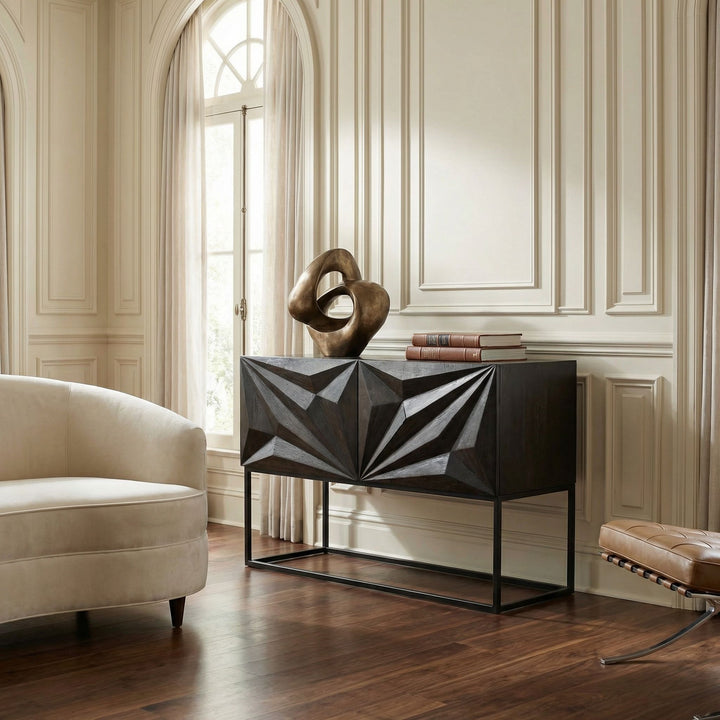 Noir - Small Zurich Console, Ebony Walnut with Iron - GCON262EB-S