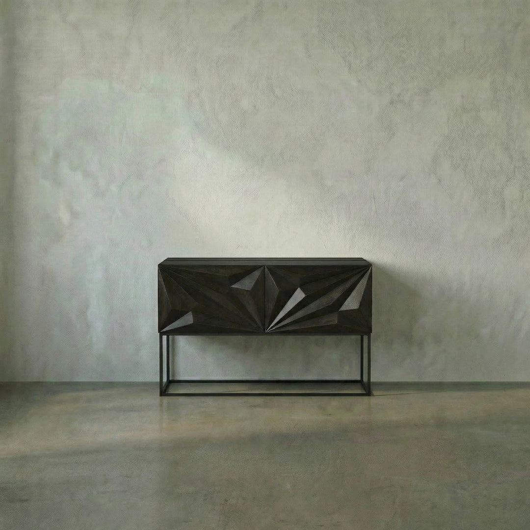 Noir - Small Zurich Console, Ebony Walnut with Iron - GCON262EB-S