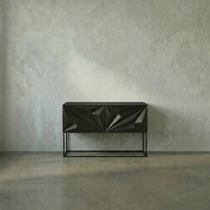 Noir - Small Zurich Console, Ebony Walnut with Iron - GCON262EB-S