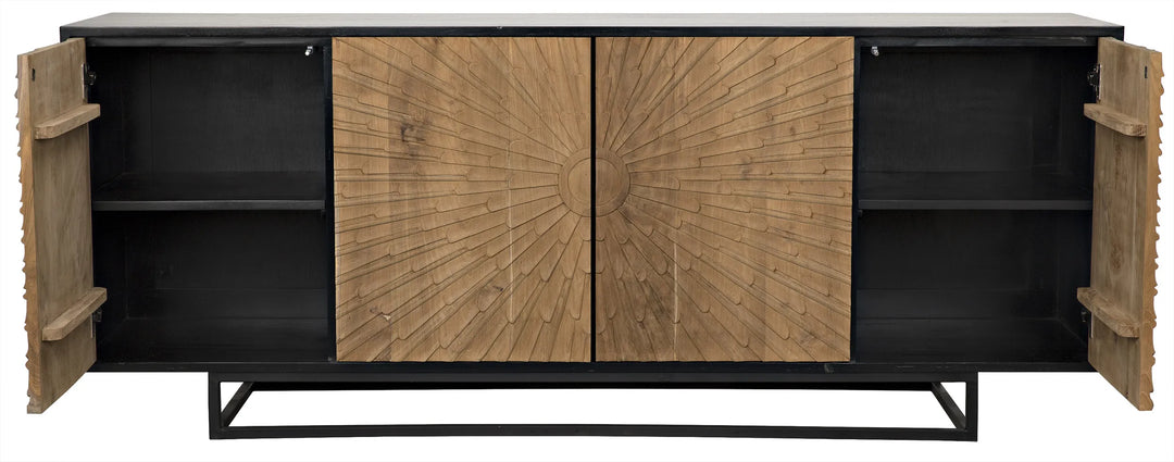 American Home Furniture | Noir - Ra Sideboard, Hand Rubbed Black with Teak