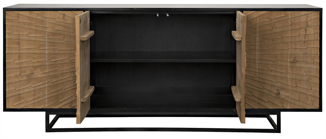 American Home Furniture | Noir - Ra Sideboard, Hand Rubbed Black with Teak