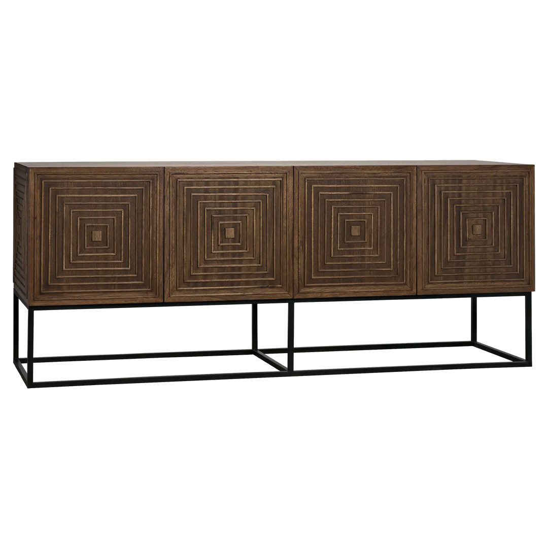 American Home Furniture | Noir - Lanon Sideboard with Steel Base, Dark Walnut