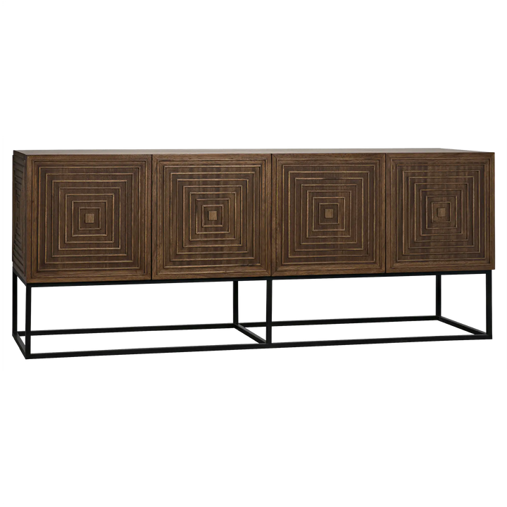 American Home Furniture | Noir - Lanon Sideboard with Steel Base, Dark Walnut