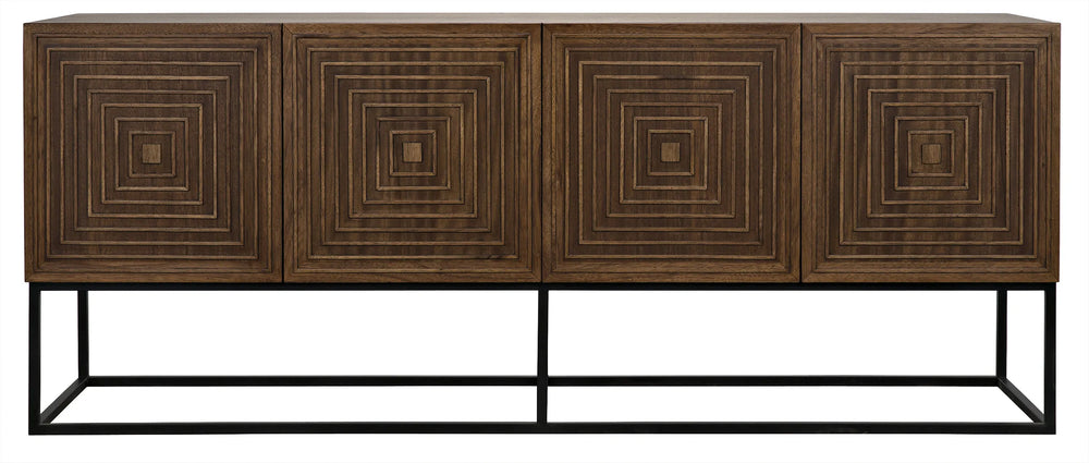 American Home Furniture | Noir - Lanon Sideboard with Steel Base, Dark Walnut