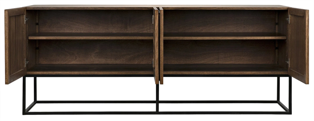 American Home Furniture | Noir - Lanon Sideboard with Steel Base, Dark Walnut