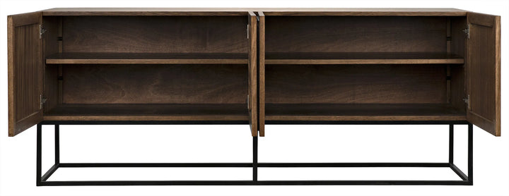 American Home Furniture | Noir - Lanon Sideboard with Steel Base, Dark Walnut