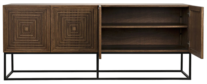 American Home Furniture | Noir - Lanon Sideboard with Steel Base, Dark Walnut