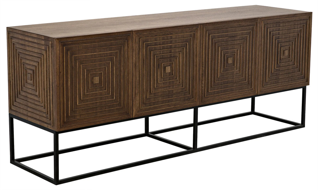 American Home Furniture | Noir - Lanon Sideboard with Steel Base, Dark Walnut