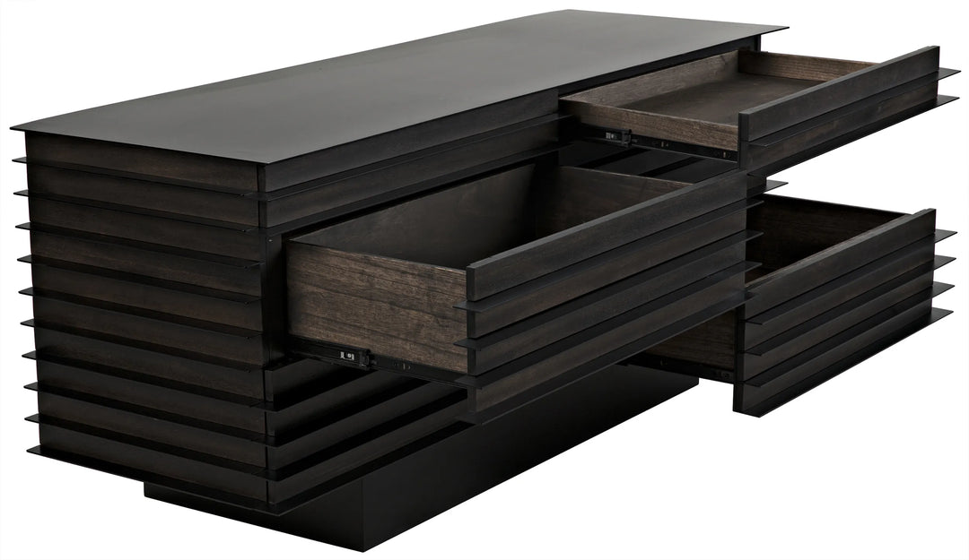 American Home Furniture | Noir - Elevation Sideboard, Ebony Walnut with Steel