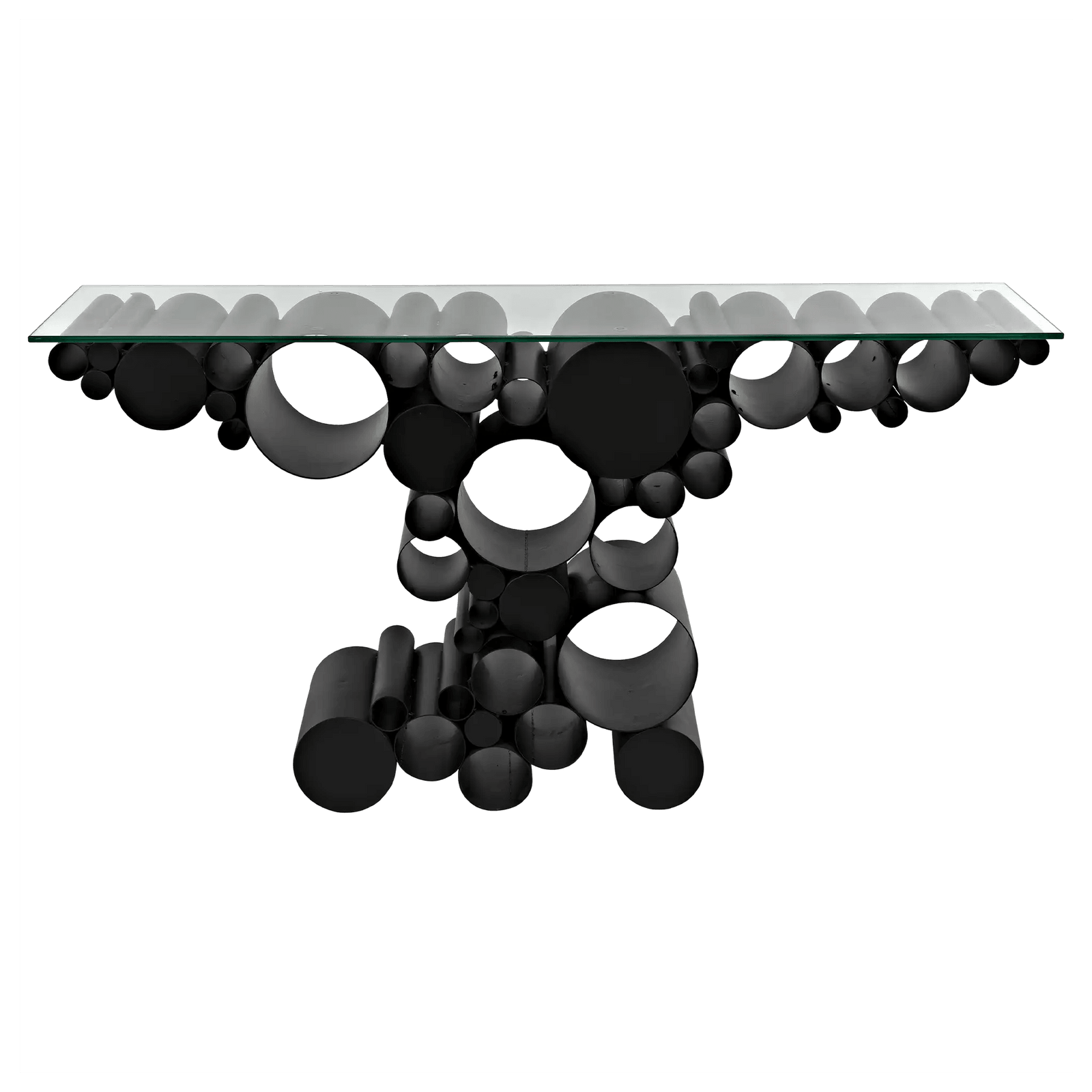 Noir Paradox Console, Black Steel with Glass Top CONSOLE TABLES