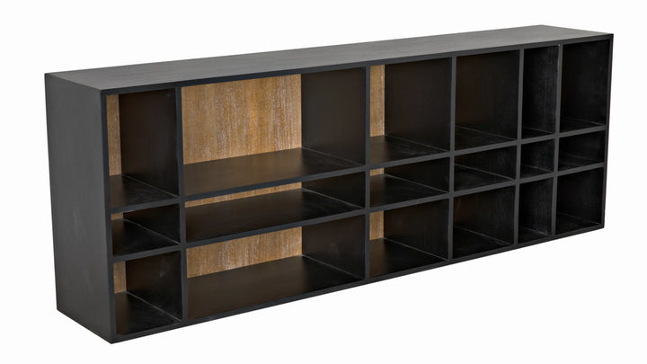 American Home Furniture | Noir - Messer Shelf, Hand Rubbed Black and Gray Wash