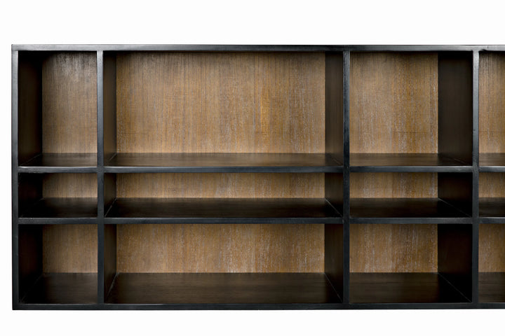 American Home Furniture | Noir - Messer Shelf, Hand Rubbed Black and Gray Wash