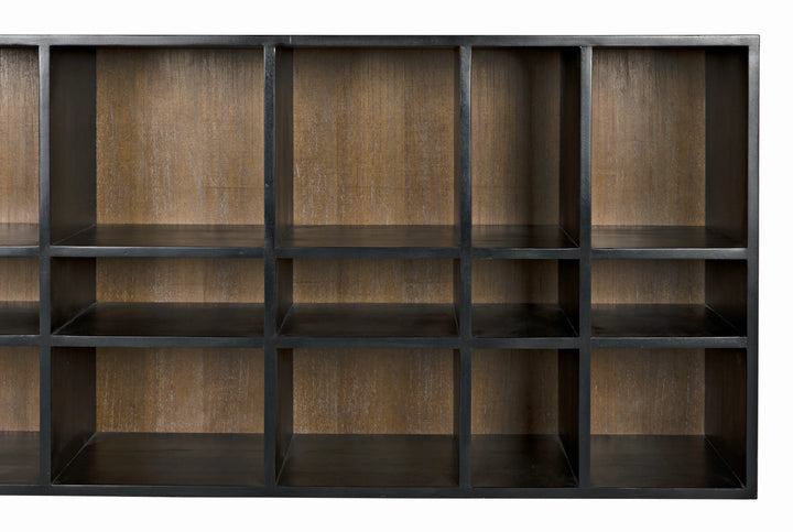 American Home Furniture | Noir - Messer Shelf, Hand Rubbed Black and Gray Wash