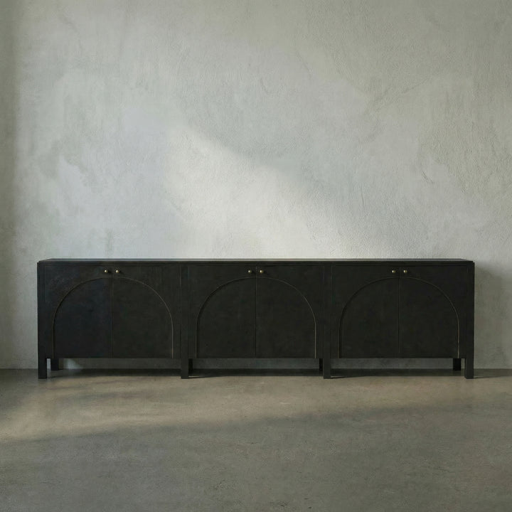Noir - Weston Sideboard, Hand Rubbed Black with Light Brown Trim - GCON386HB-XL