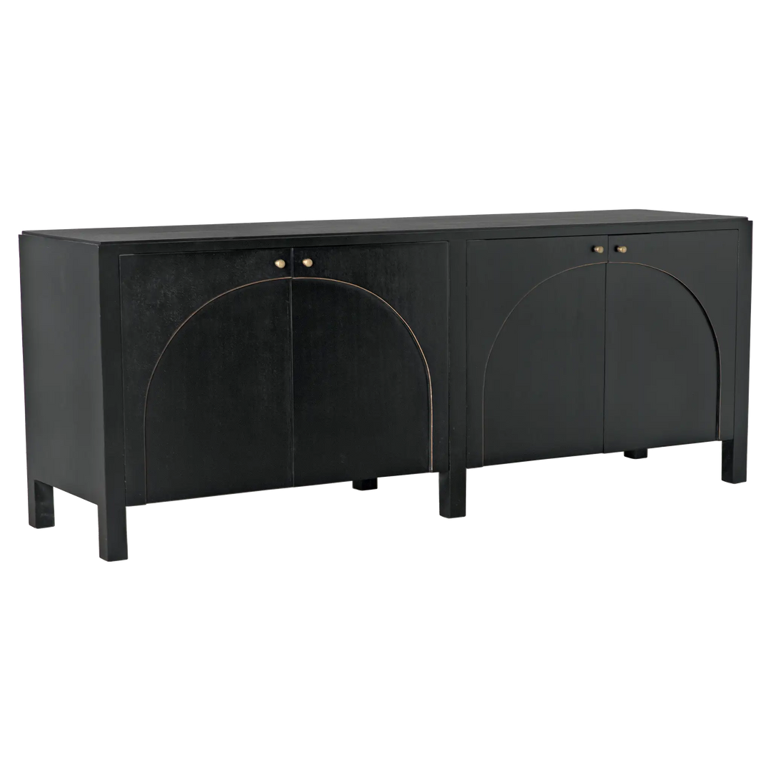 American Home Furniture | Noir - Weston Sideboard, Hand Rubbed Black with Light Brown Trim