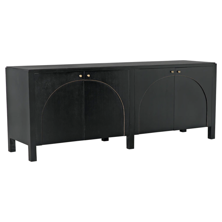 American Home Furniture | Noir - Weston Sideboard, Hand Rubbed Black with Light Brown Trim