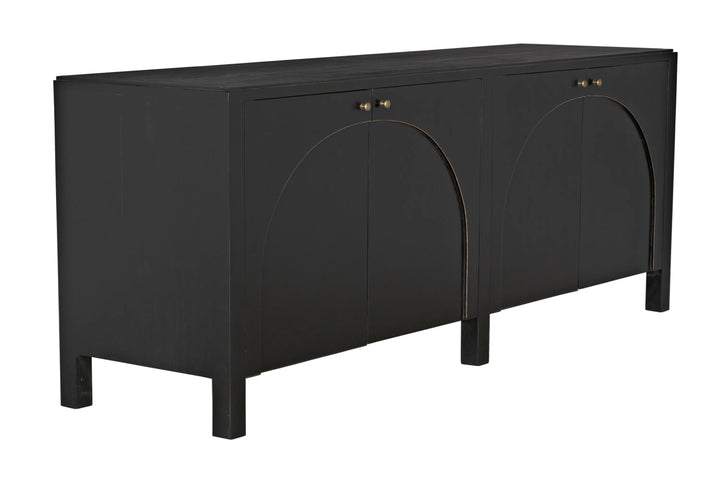 American Home Furniture | Noir - Weston Sideboard, Hand Rubbed Black with Light Brown Trim