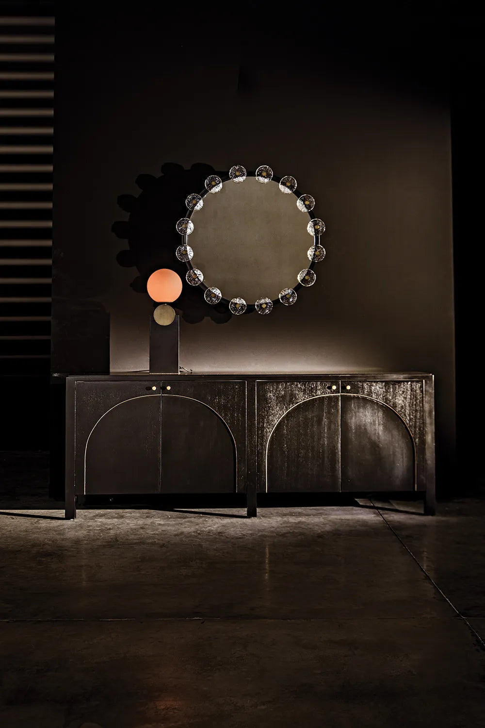 American Home Furniture | Noir - Weston Sideboard, Hand Rubbed Black with Light Brown Trim