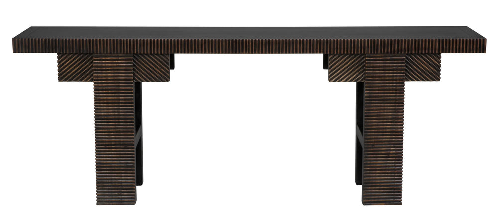 American Home Furniture | Noir - Nabu Console, Hand Rubbed Black with Light Brown Trim