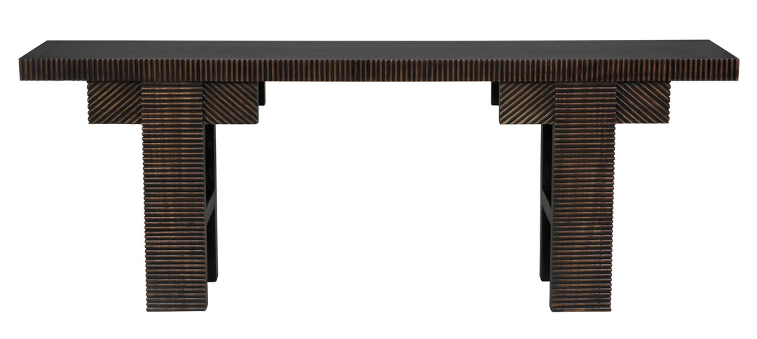 American Home Furniture | Noir - Nabu Console, Hand Rubbed Black with Light Brown Trim