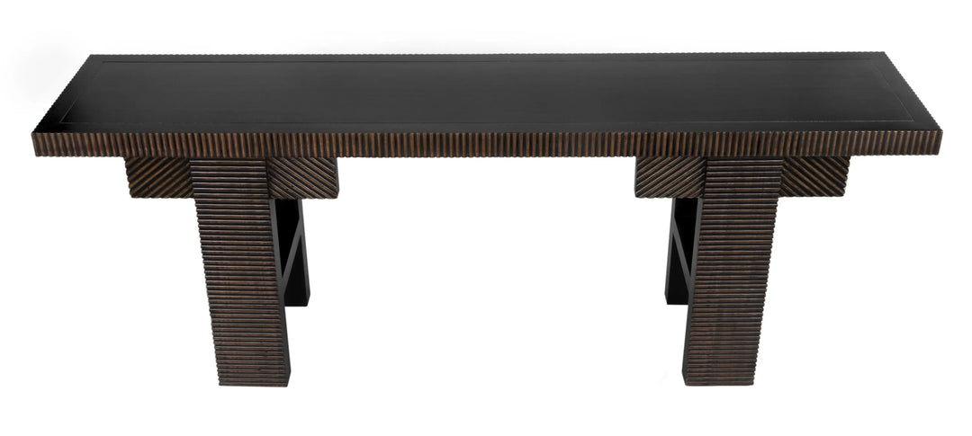 American Home Furniture | Noir - Nabu Console, Hand Rubbed Black with Light Brown Trim