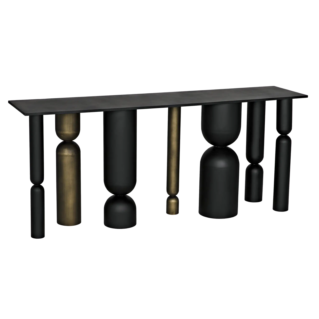 American Home Furniture | Noir - Figaro Console, Black Metal and Aged Brass Finish