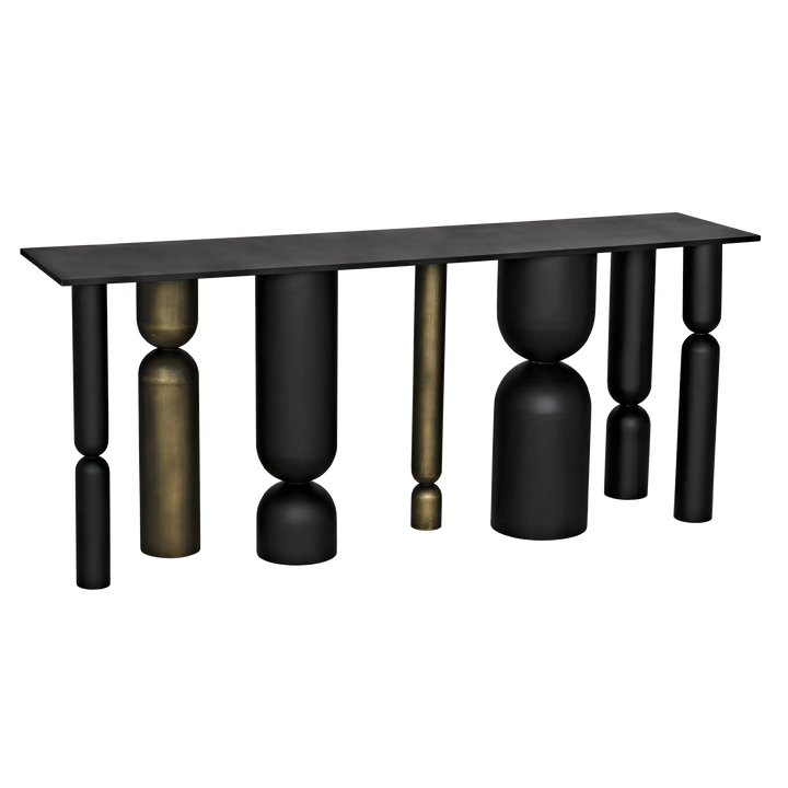 American Home Furniture | Noir - Figaro Console, Black Metal and Aged Brass Finish