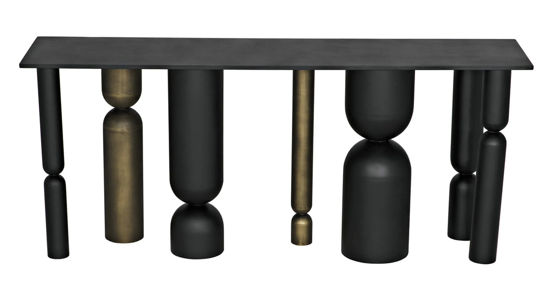 American Home Furniture | Noir - Figaro Console, Black Metal and Aged Brass Finish