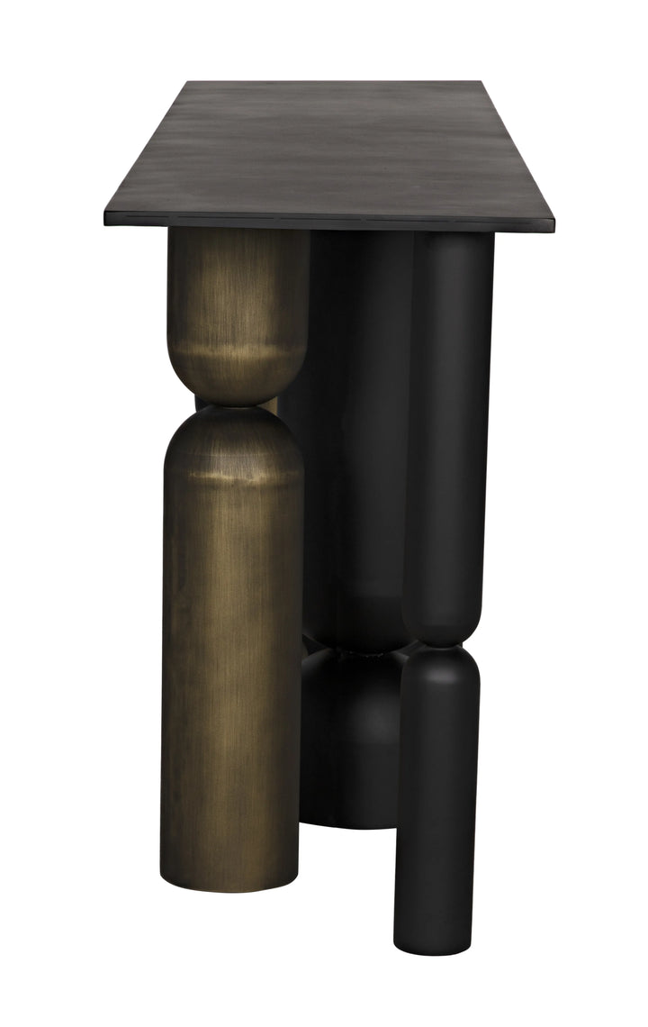 American Home Furniture | Noir - Figaro Console, Black Metal and Aged Brass Finish