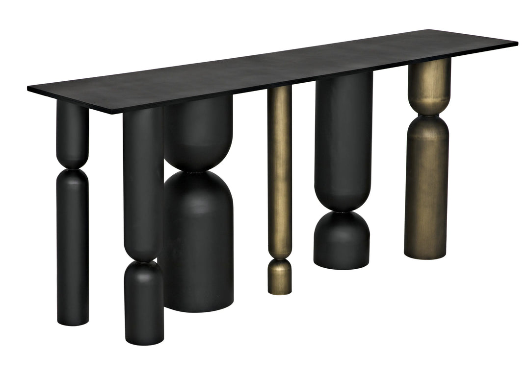 American Home Furniture | Noir - Figaro Console, Black Metal and Aged Brass Finish