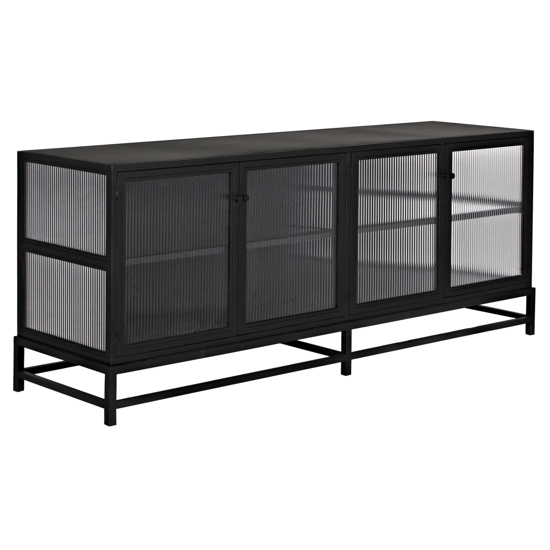 American Home Furniture | Noir - Chandler 4 Door Sideboard, Black Steel