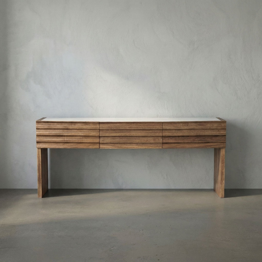 Noir - Wolf Console with White Marble Top, Dark Walnut - GCON460DW