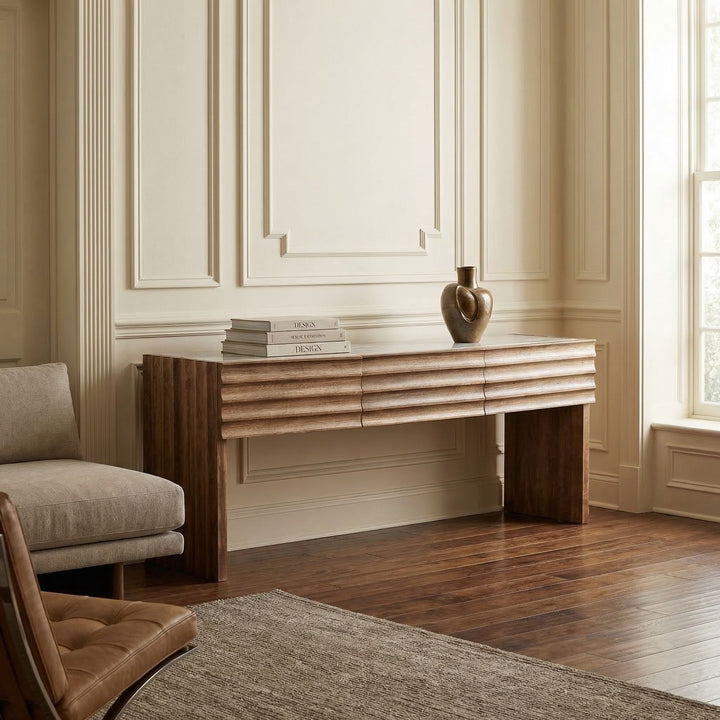 Noir - Wolf Console with White Marble Top, Dark Walnut - GCON460DW