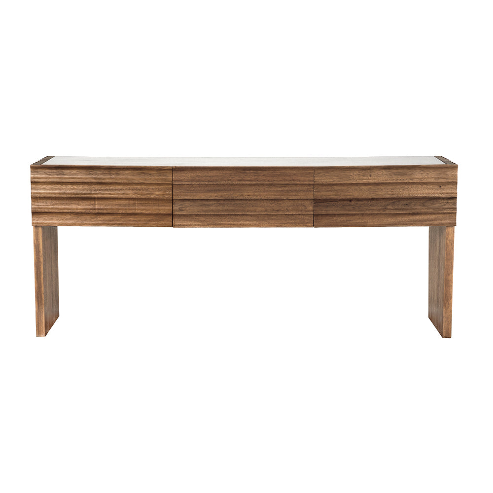 Noir - Wolf Console with White Marble Top, Dark Walnut - GCON460DW