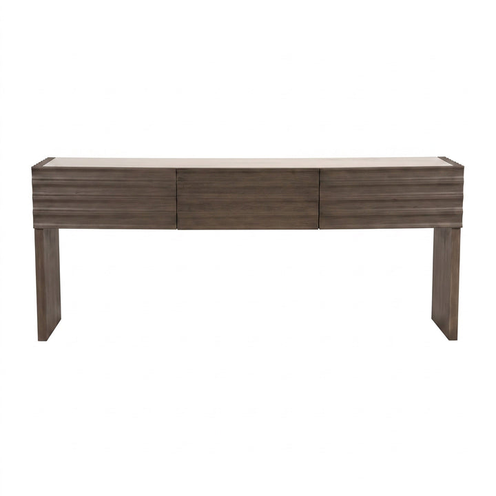 Noir Wolf Console with White Marble Top - Greige Walnut
