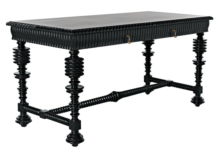 American Home Furniture | Noir - Portuguese Desk, Small, Hand Rubbed Black