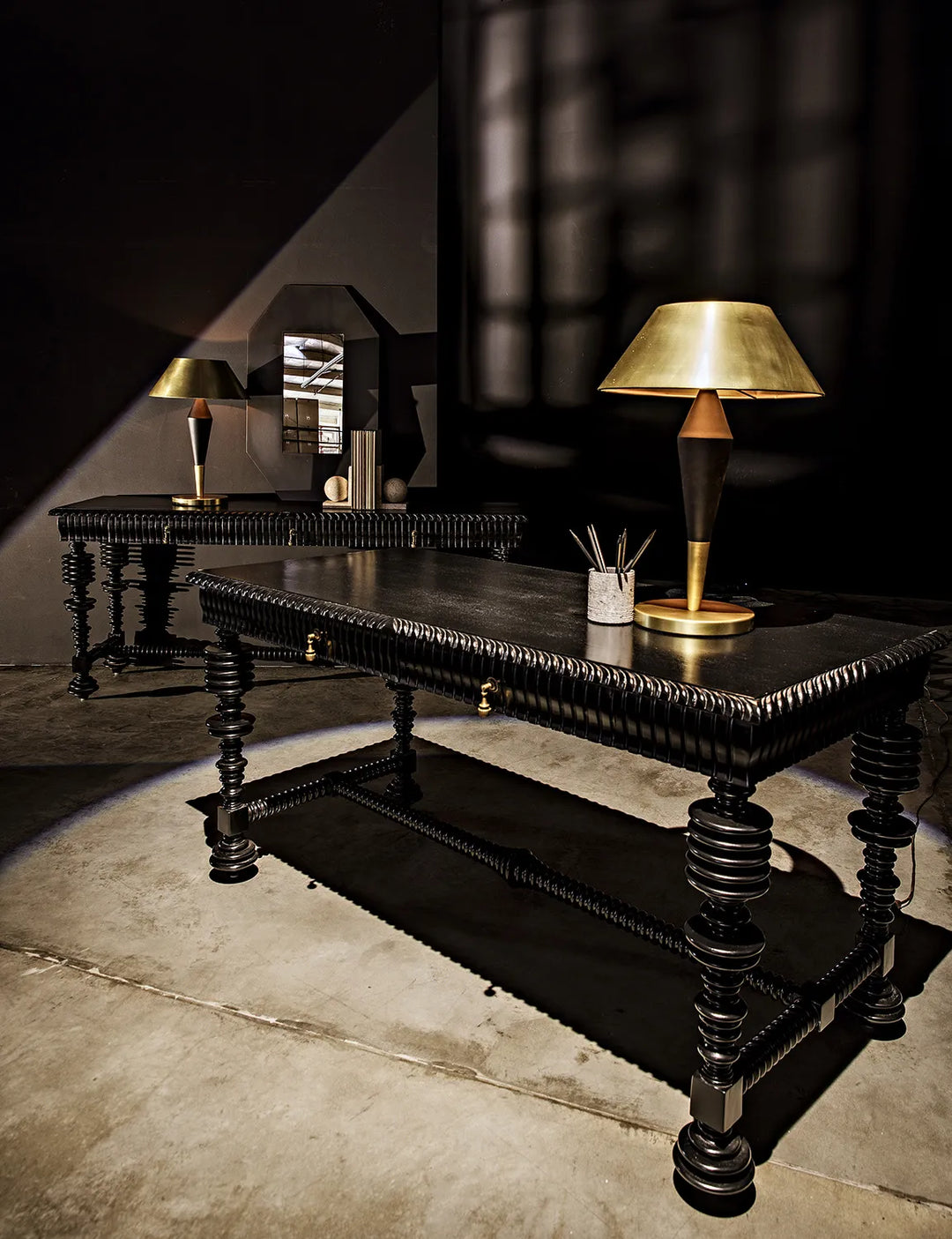 American Home Furniture | Noir - Portuguese Desk, Small, Hand Rubbed Black