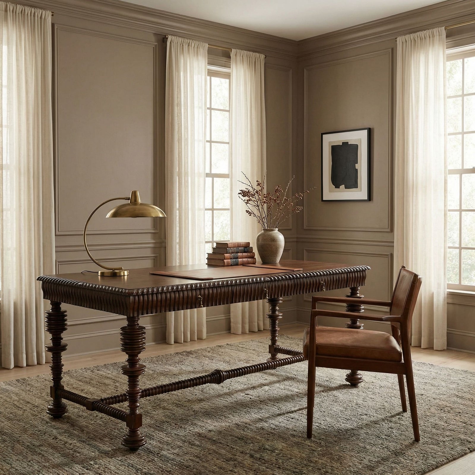 Noir - Portuguese Desk, Hand Rubbed Brown - GDES115HBR