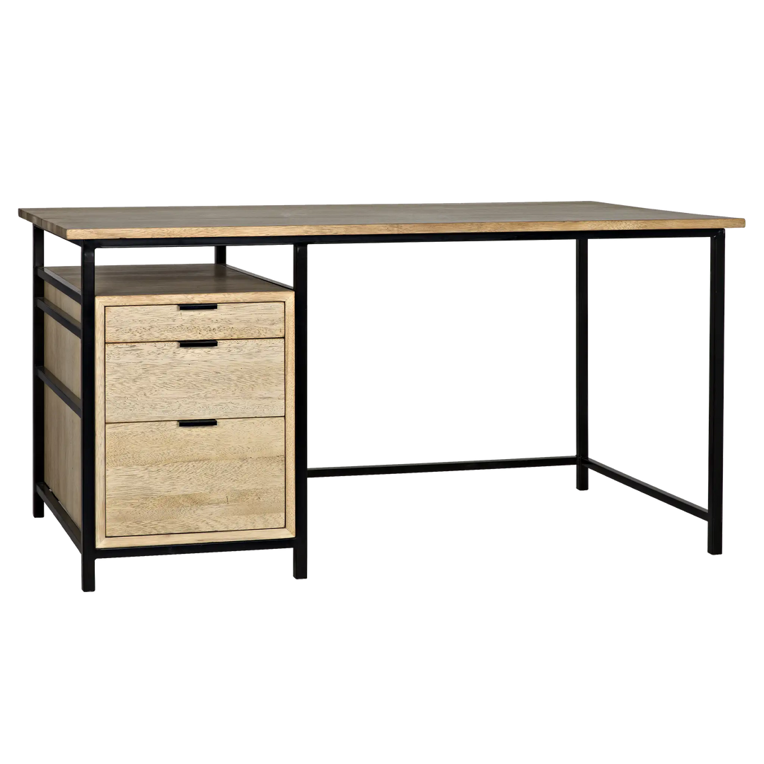 American Home Furniture | Noir - Nabucco Desk, Bleached Walnut and Steel