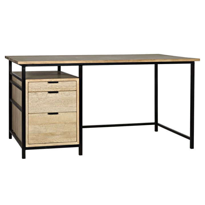 American Home Furniture | Noir - Nabucco Desk, Bleached Walnut and Steel