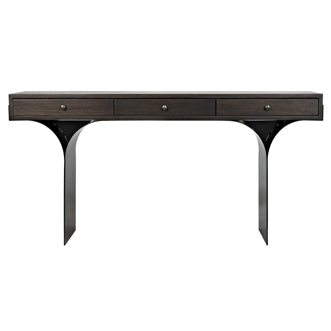 American Home Furniture | Noir - Truss Desk, Ebony Walnut with Steel Legs