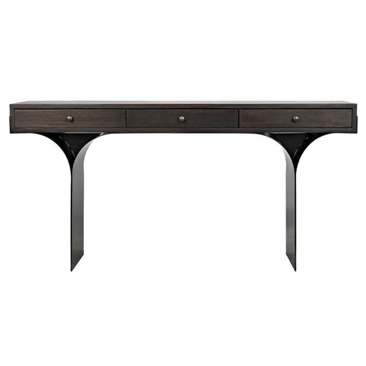 American Home Furniture | Noir - Truss Desk, Ebony Walnut with Steel Legs