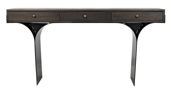 American Home Furniture | Noir - Truss Desk, Ebony Walnut with Steel Legs