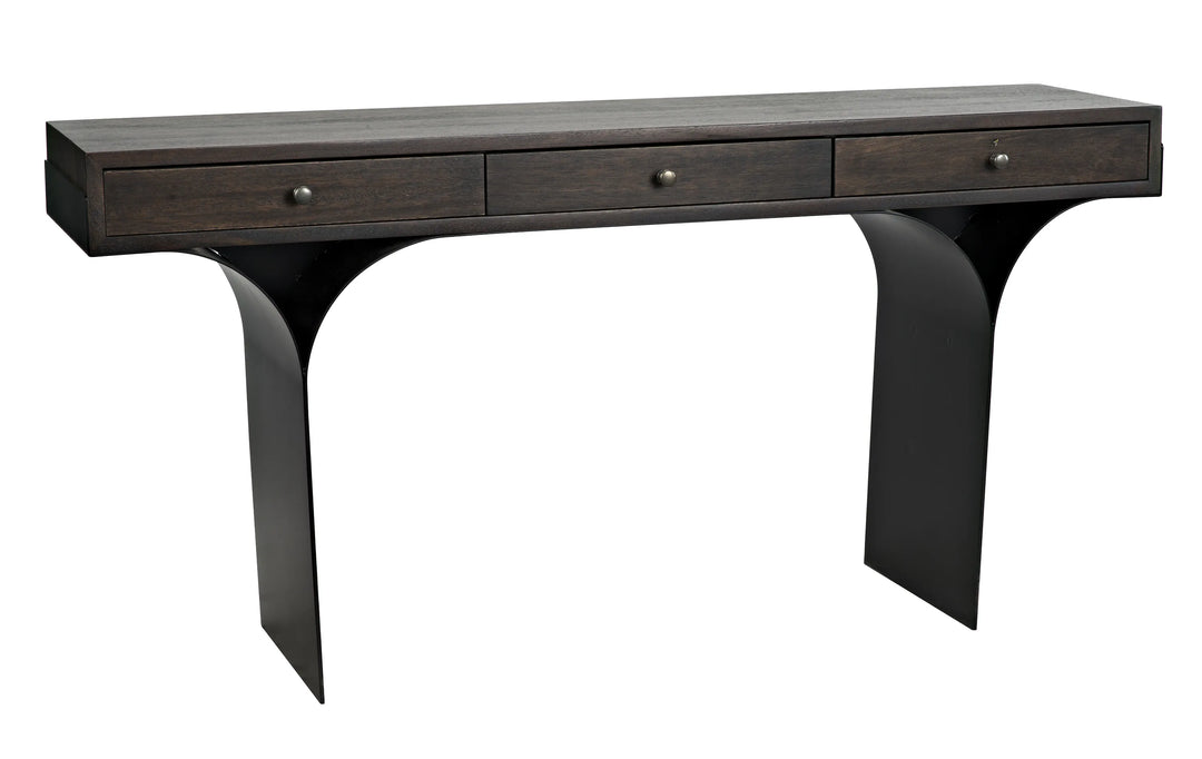 American Home Furniture | Noir - Truss Desk, Ebony Walnut with Steel Legs