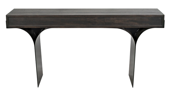 American Home Furniture | Noir - Truss Desk, Ebony Walnut with Steel Legs