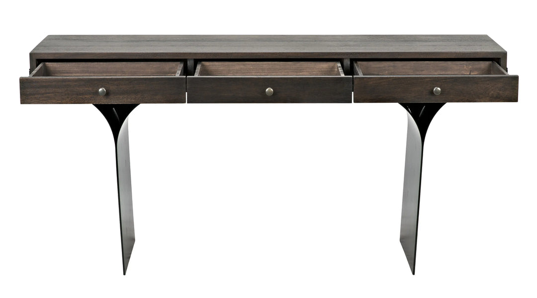 American Home Furniture | Noir - Truss Desk, Ebony Walnut with Steel Legs