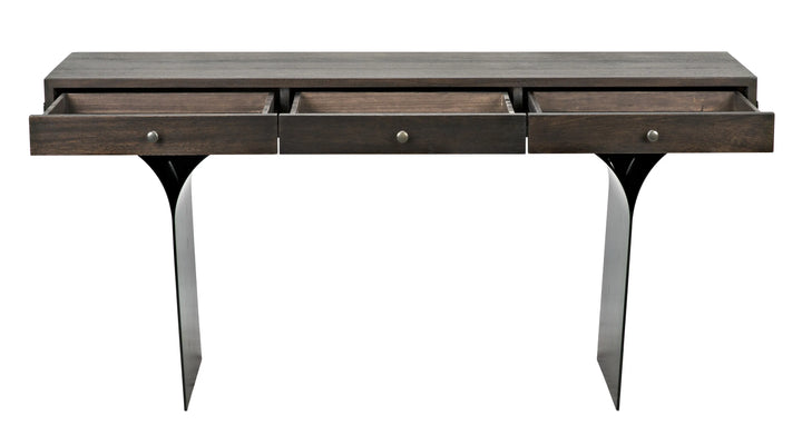 American Home Furniture | Noir - Truss Desk, Ebony Walnut with Steel Legs