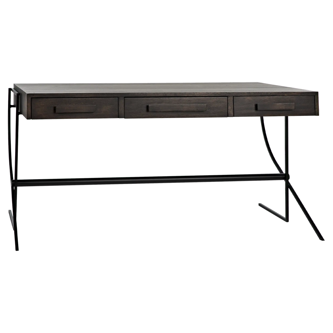 American Home Furniture | Noir - Frank Desk, Ebony Walnut with Steel