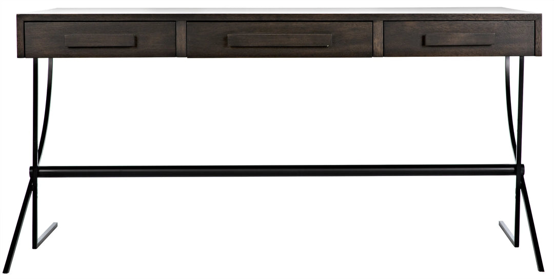 American Home Furniture | Noir - Frank Desk, Ebony Walnut with Steel